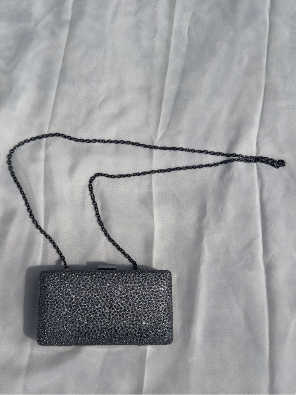 NATASHA Gunmetal Gray Swarovski Crystals Embellished Crossbody Evening Bag - Picture 7 of 12